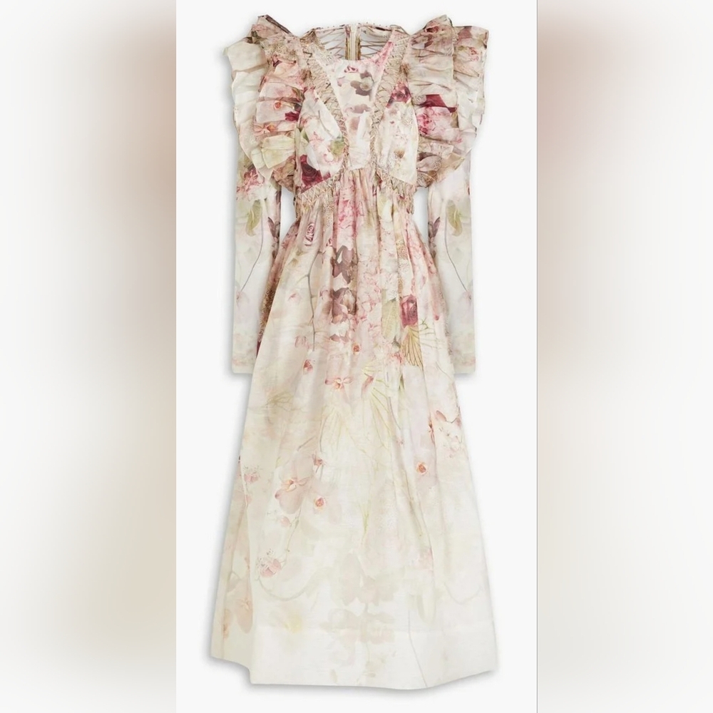 ZIMMERMANN Silk Linen Blend Midi Dress